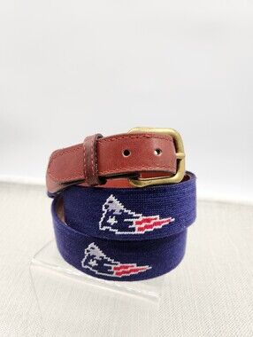 Smathers & Branson Size 40 New England Patriots Belt Needlepoint Hand Stitch